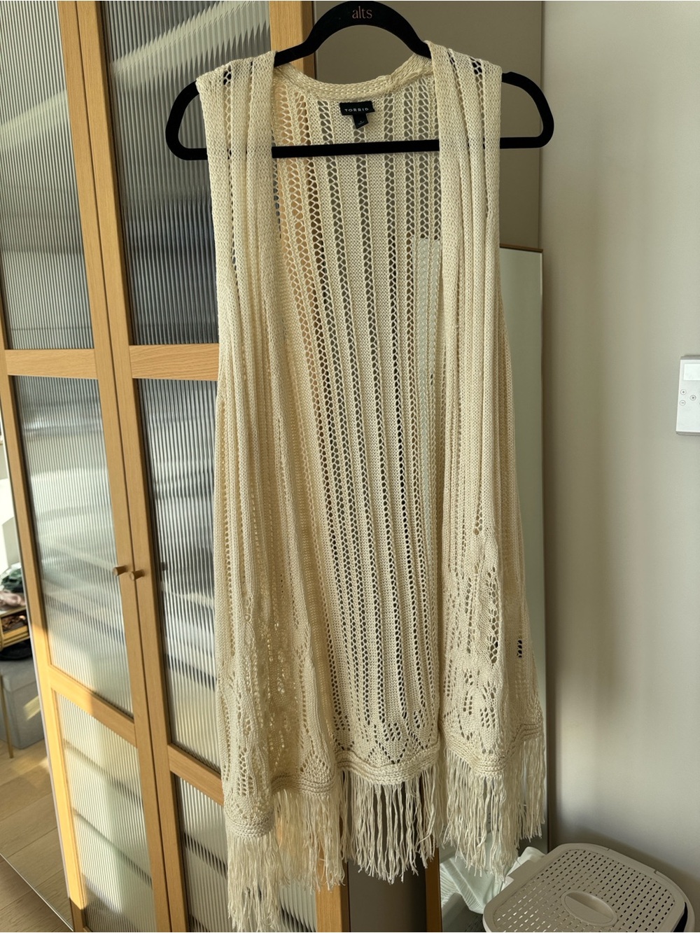 torrid Cream Crochet Fringe Sleeveless Open-Front Vest